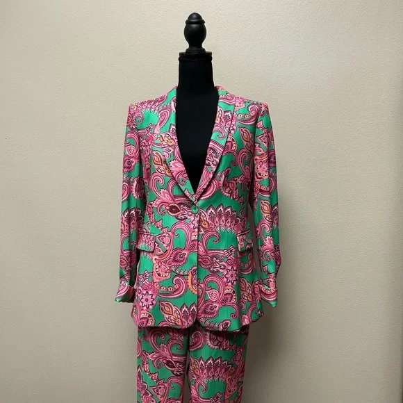 Stylish Green and Pink Paisley Blazer - Picture 1 of 6